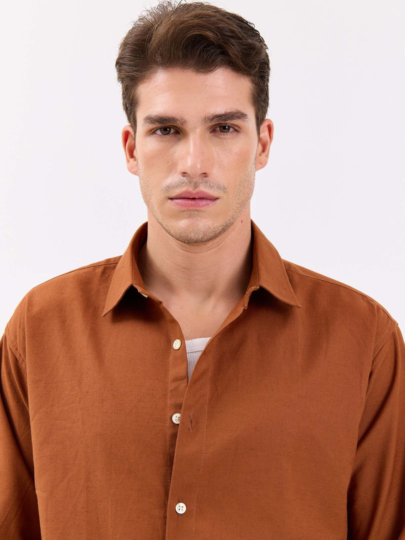 Rust Brown Linen-blend Shirt