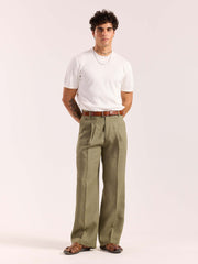 Sage Green Linen Baggy Fit Trousers