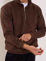 Load image into Gallery viewer, Dark Brown Quarter-Zip Sweatshirt
