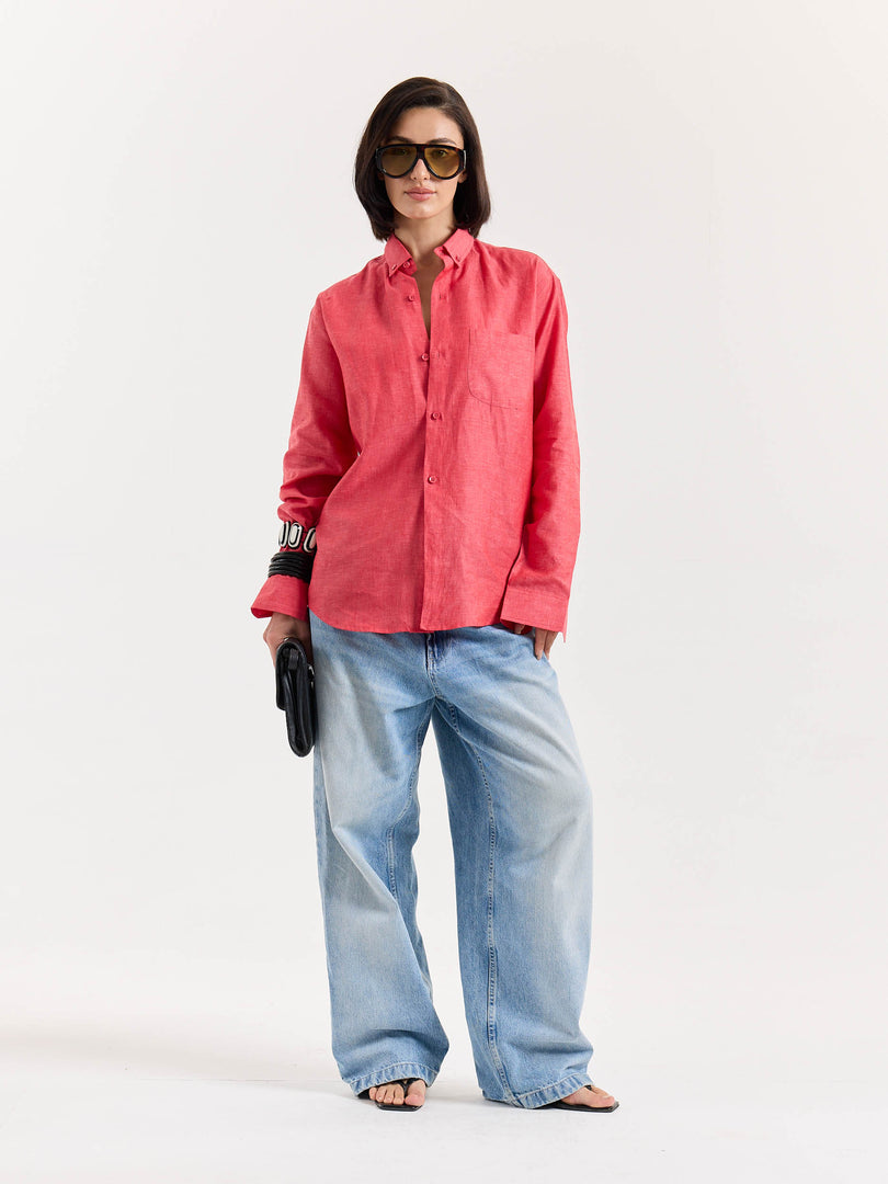 Red Chambray Linen Shirt