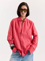 Load image into Gallery viewer, Red Chambray Linen Shirt