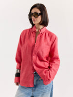 Load image into Gallery viewer, Red Chambray Linen Shirt