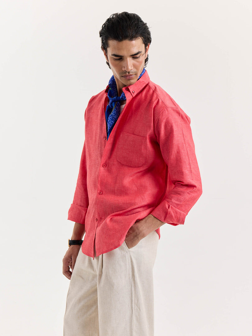 Red Chambray Linen Shirt