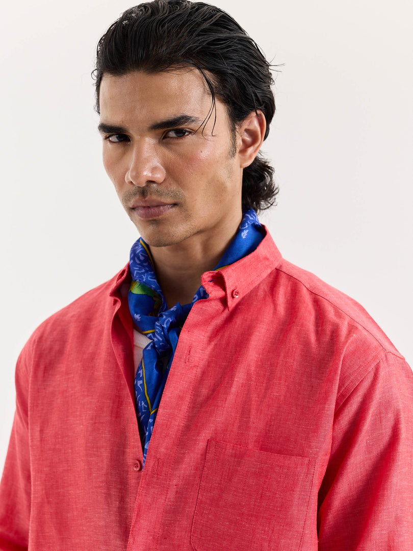 Red Chambray Linen Shirt