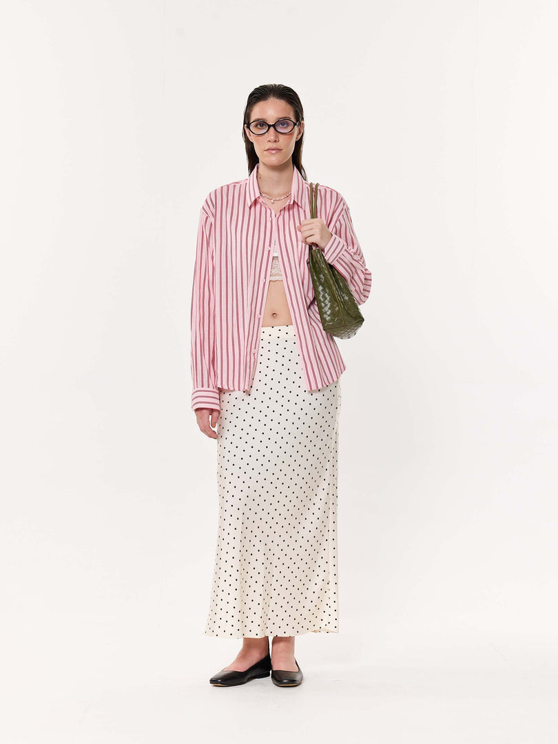 Flamingo Pink Striped Oversized Cropped Shirt