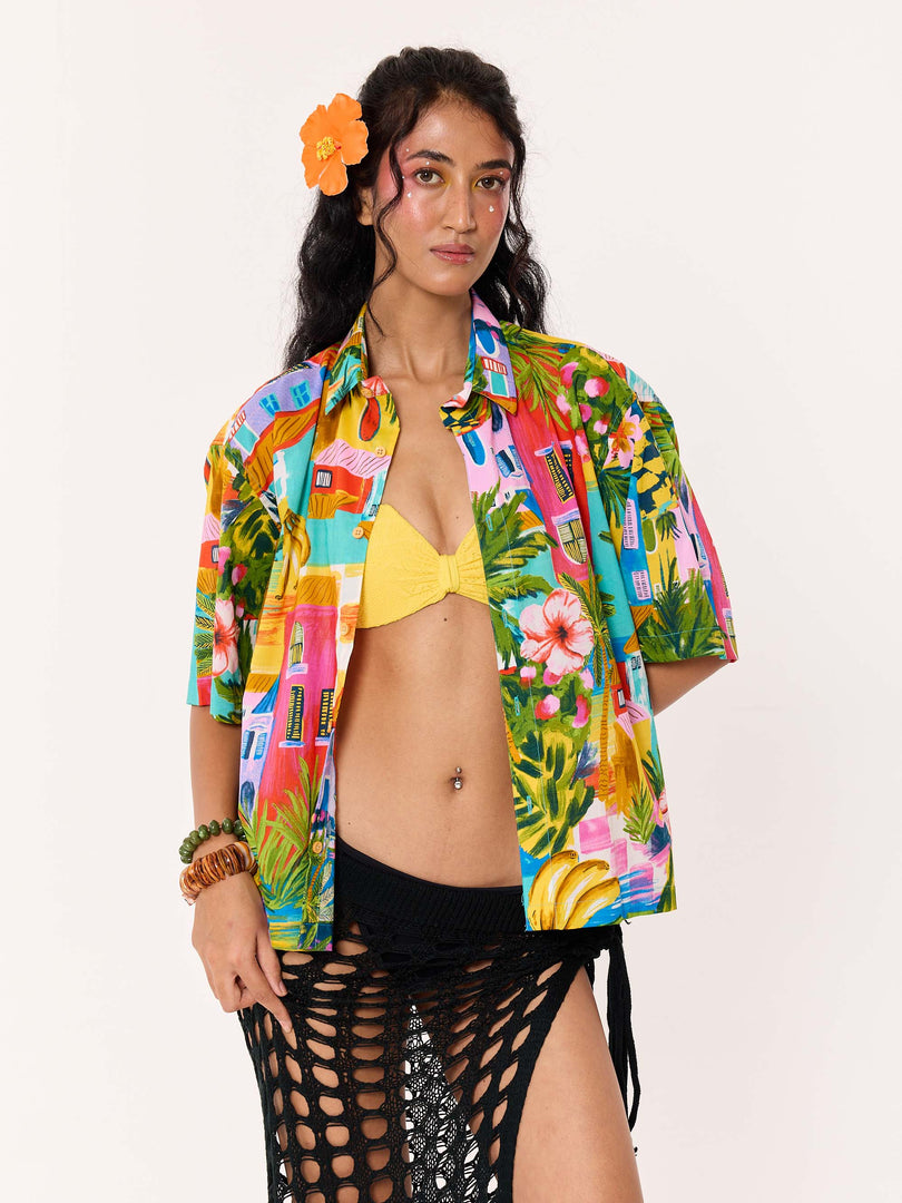 Goa Calling Printed Cropped Shirt