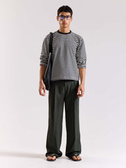 Green Pinstriped Baggy Fit Trousers