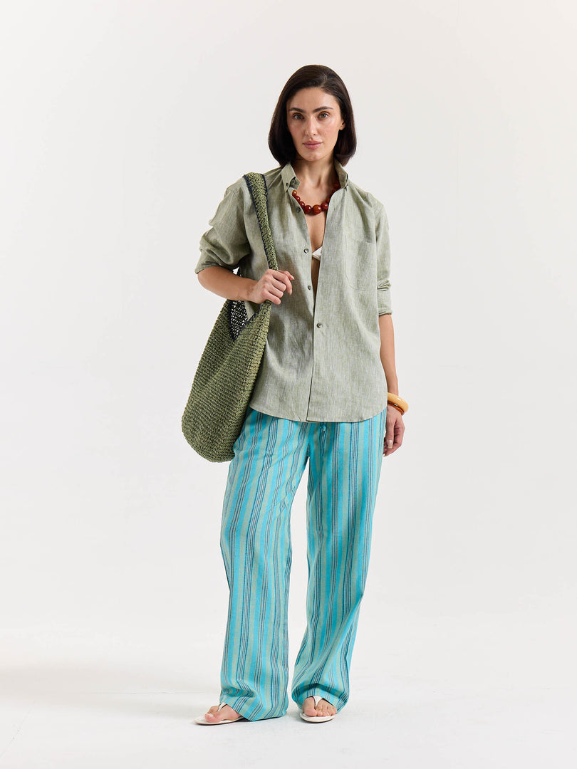 Green Chambray Linen Shirt