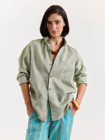 Load image into Gallery viewer, Green Chambray Linen Shirt