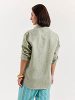 Load image into Gallery viewer, Green Chambray Linen Shirt