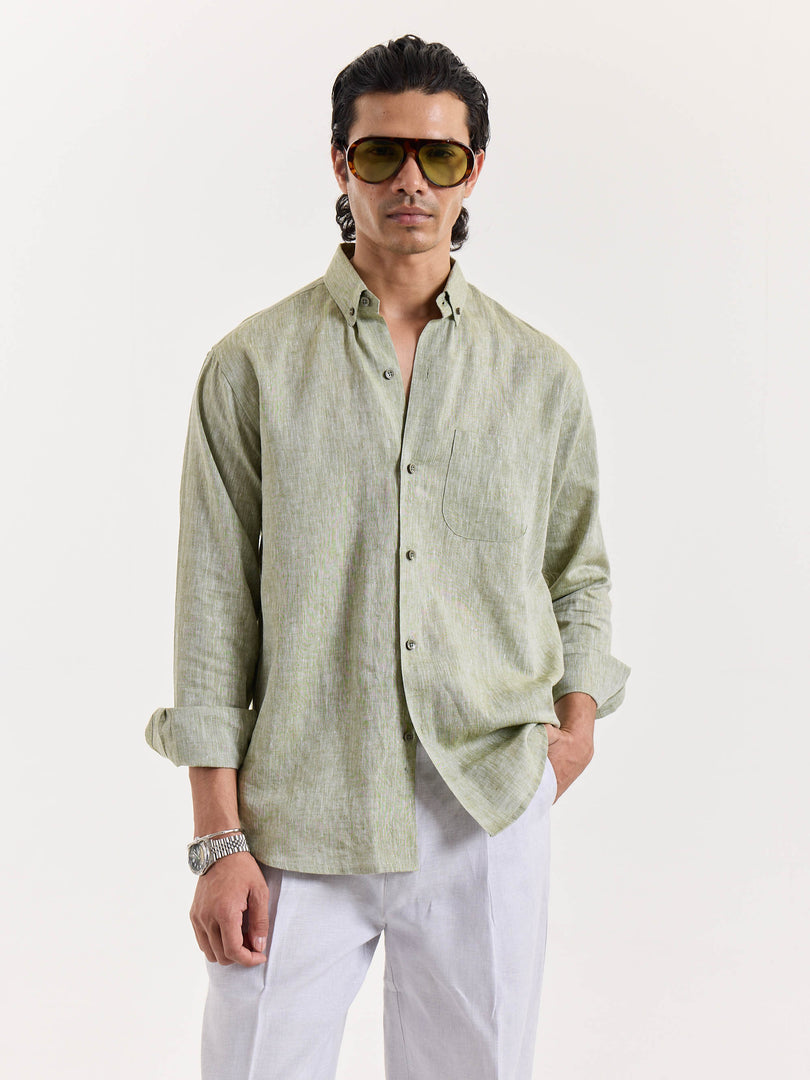 Green Chambray Linen Shirt