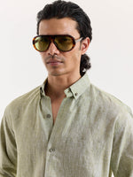 Load image into Gallery viewer, Green Chambray Linen Shirt