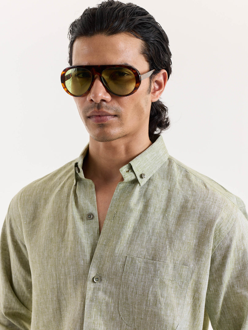 Green Chambray Linen Shirt
