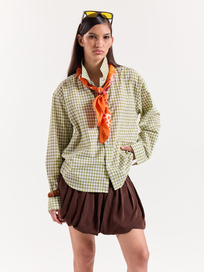 Green Gingham Cropped Shirt