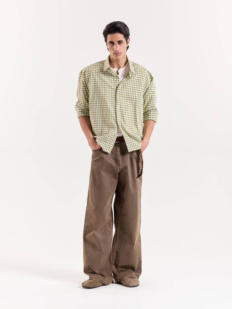 Green Gingham Cropped Shirt