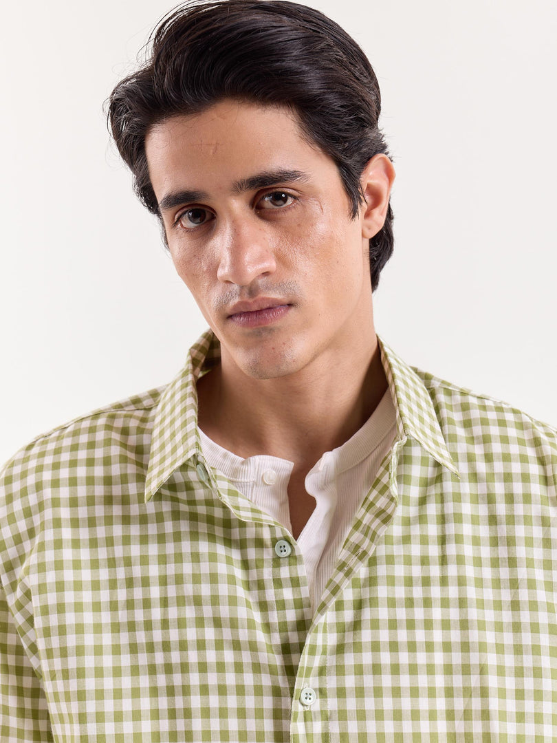 Green Gingham Cropped Shirt