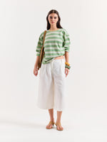 Load image into Gallery viewer, Green Multi-Striped Loose Fit Cropped T-Shirt