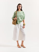 Load image into Gallery viewer, Green Multi-Striped Loose Fit Cropped T-Shirt