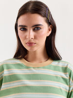 Load image into Gallery viewer, Green Multi-Striped Loose Fit Cropped T-Shirt