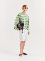 Load image into Gallery viewer, Green Multi-Striped Loose Fit Cropped T-Shirt
