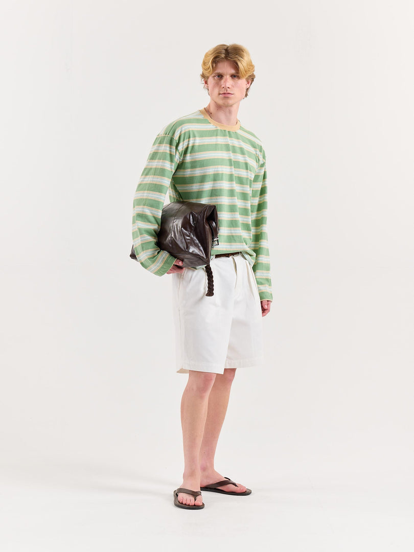 Green Multi-Striped Loose Fit Cropped T-Shirt
