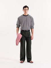 Green Pinstriped Baggy Fit Trousers