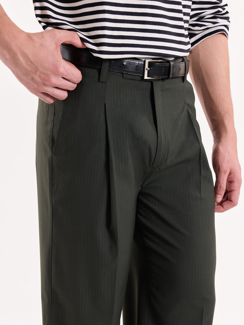 Green Pinstriped Baggy Fit Trousers