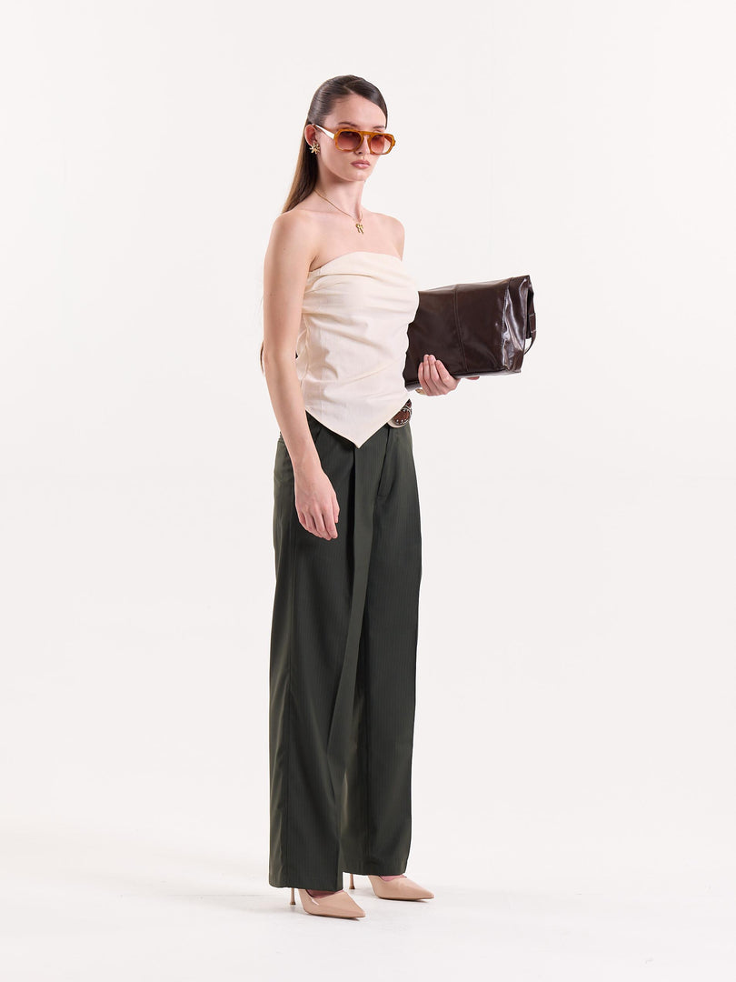 Green Pinstriped Baggy Fit Trousers