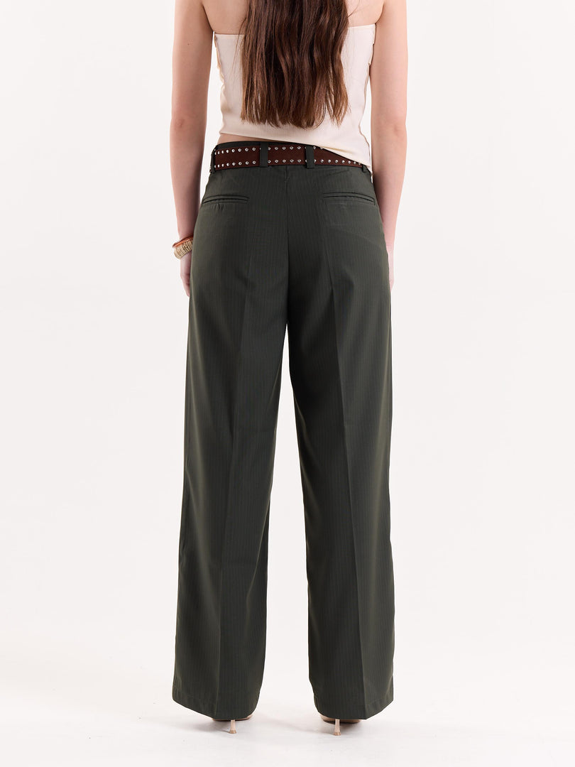 Green Pinstriped Baggy Fit Trousers