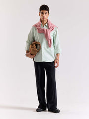 Relaxed Fit Green Striped Shirt