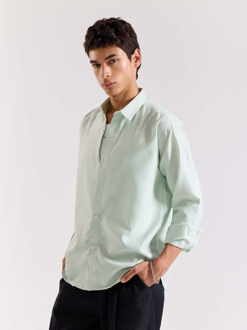 Relaxed Fit Green Striped Shirt