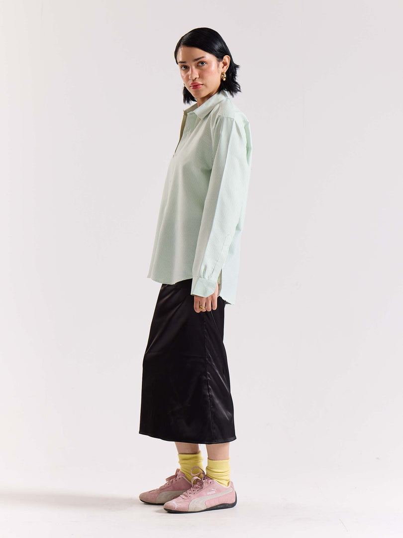 Relaxed Fit Green Striped Shirt