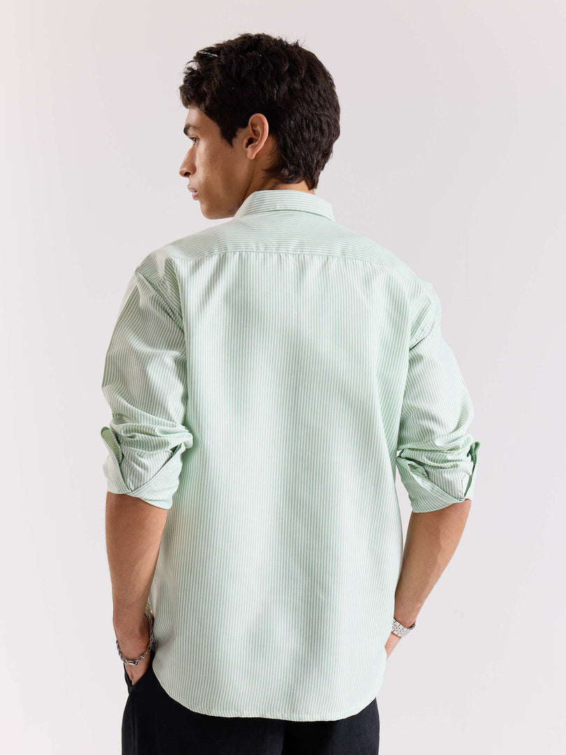 Relaxed Fit Green Striped Shirt