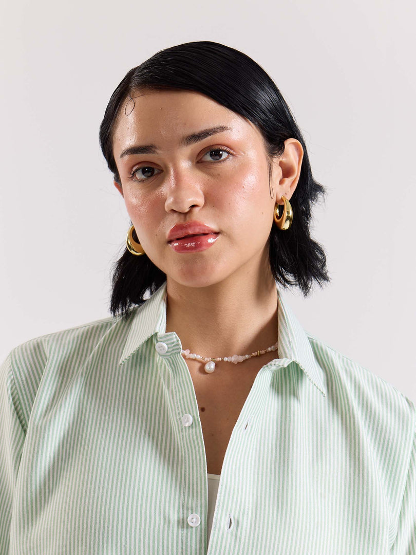 Relaxed Fit Green Striped Shirt