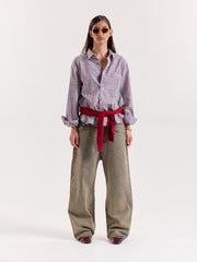 Green & Burgundy Glen Checks Cropped Shirt