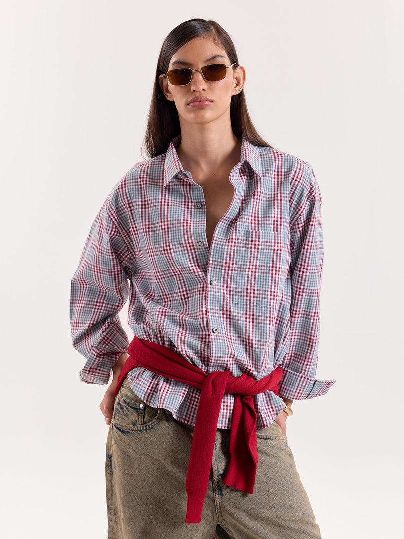 Green & Burgundy Glen Checks Cropped Shirt