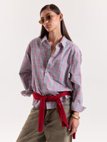 Load image into Gallery viewer, Green &amp; Burgundy Glen Checks Cropped Shirt