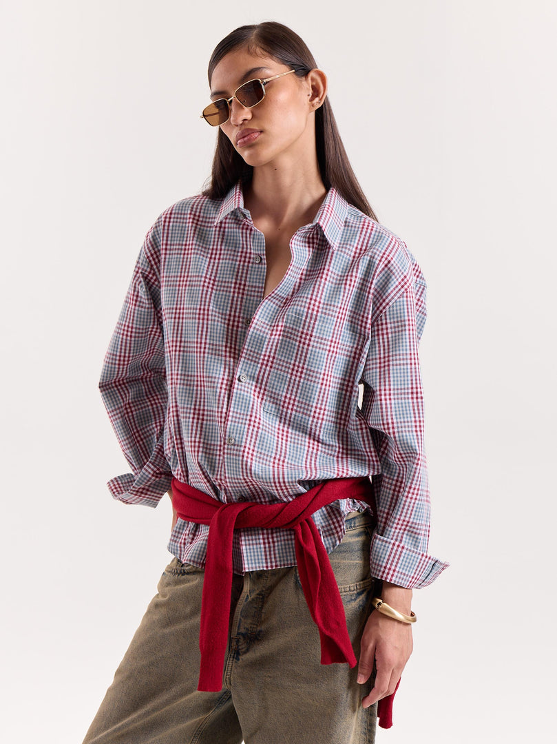 Green & Burgundy Glen Checks Cropped Shirt