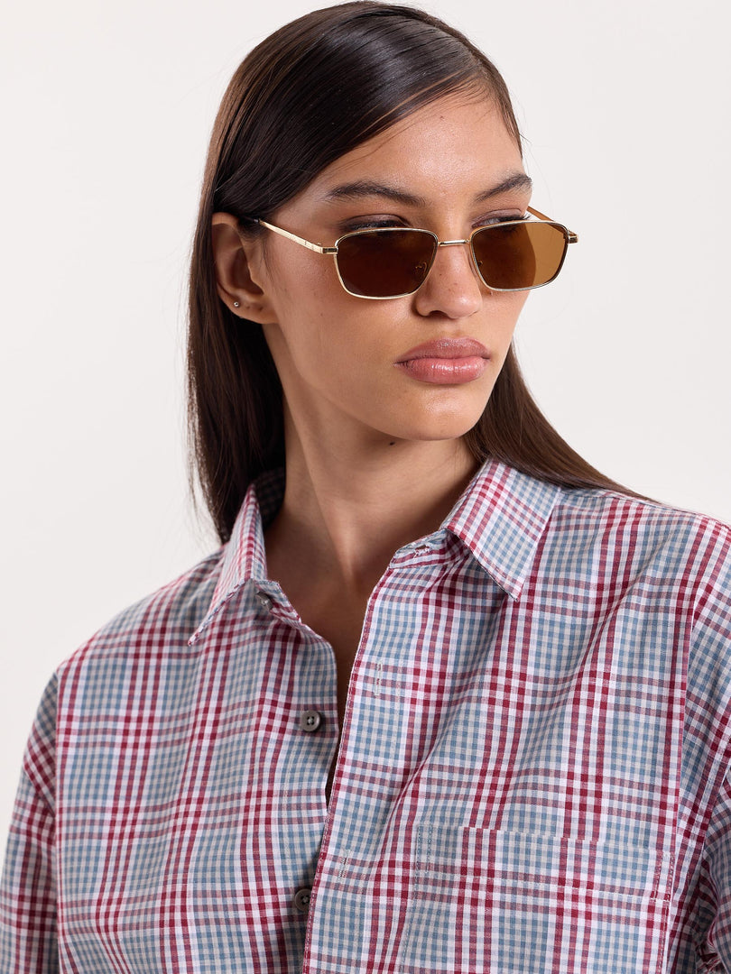 Green & Burgundy Glen Checks Cropped Shirt