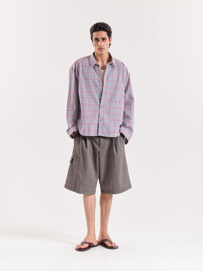Green & Burgundy Glen Checks Cropped Shirt