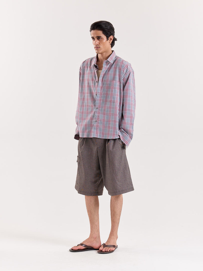 Green & Burgundy Glen Checks Cropped Shirt