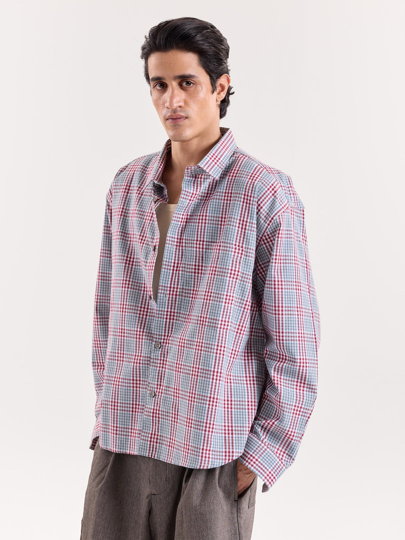 Green & Burgundy Glen Checks Cropped Shirt