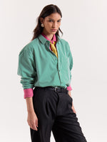 Load image into Gallery viewer, Green &amp; White Bengal Striped Cropped Shirt
