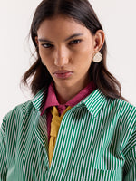 Load image into Gallery viewer, Green &amp; White Bengal Striped Cropped Shirt