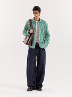 Load image into Gallery viewer, Green &amp; White Bengal Striped Cropped Shirt