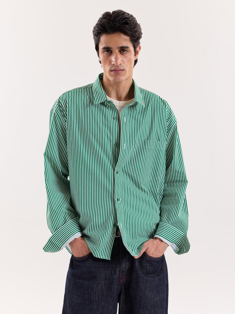 Green & White Bengal Striped Cropped Shirt