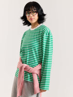 Load image into Gallery viewer, Green &amp; White Striped Loose Fit Cropped T-Shirt
