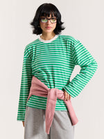 Load image into Gallery viewer, Green &amp; White Striped Loose Fit Cropped T-Shirt