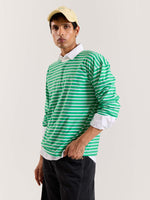 Load image into Gallery viewer, Green &amp; White Striped Loose Fit Cropped T-Shirt