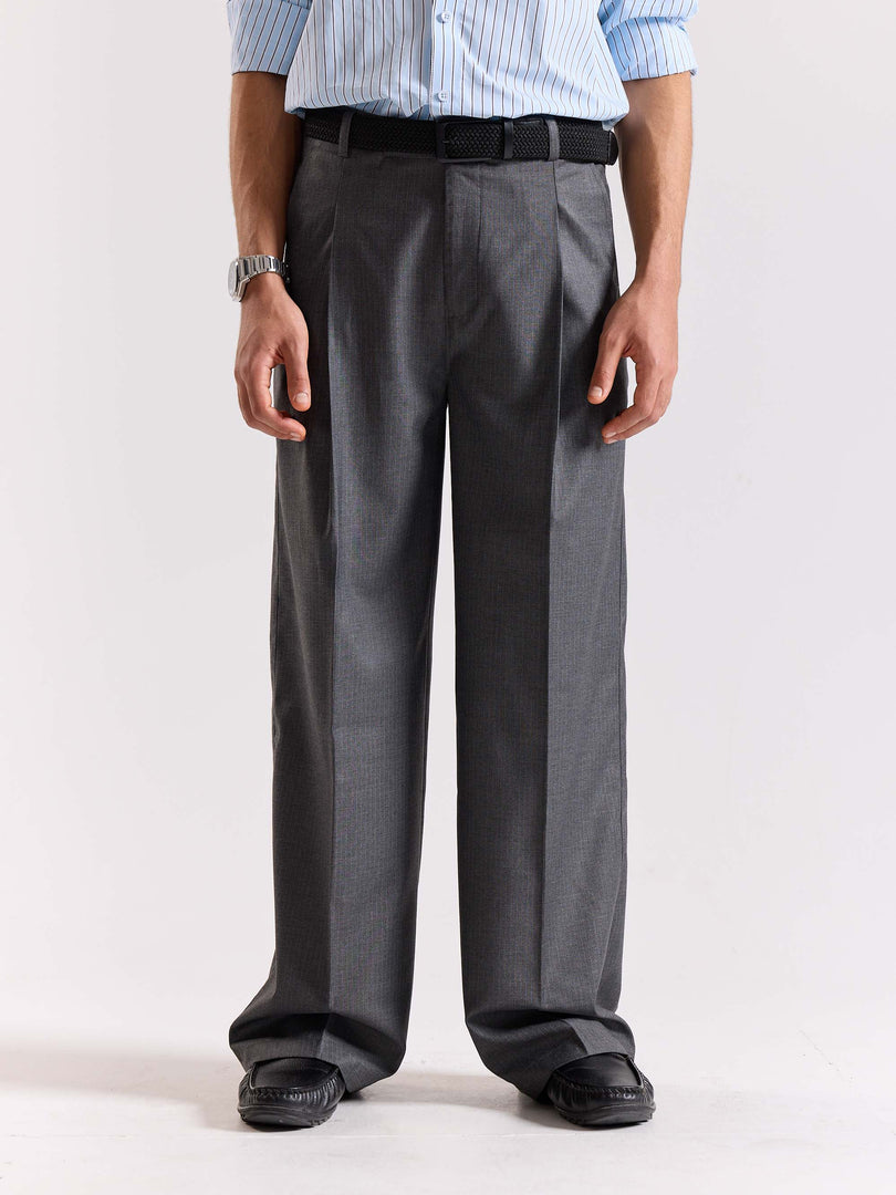 Grey Pinstriped Baggy Fit Trousers